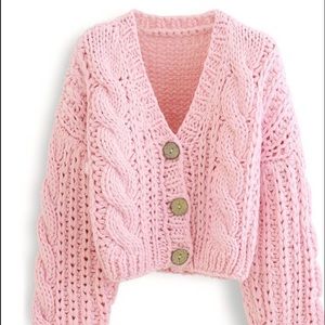 Chic wish V neck crop hand knit chunky cardigan